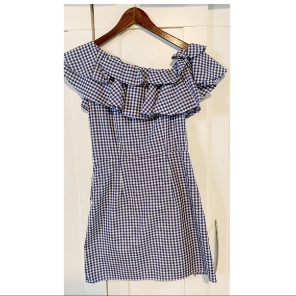 H&M Gingham One Shoulder Ruffle Minidress - Picture 3 of 5